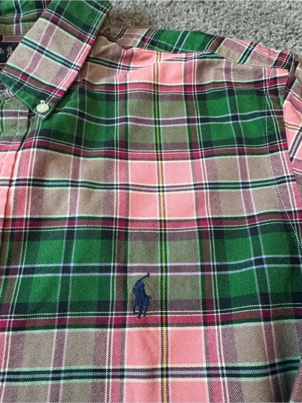 Vintage Polo by Ralph Lauren Pink & Green Plaid Button-Down Shirt - Size L